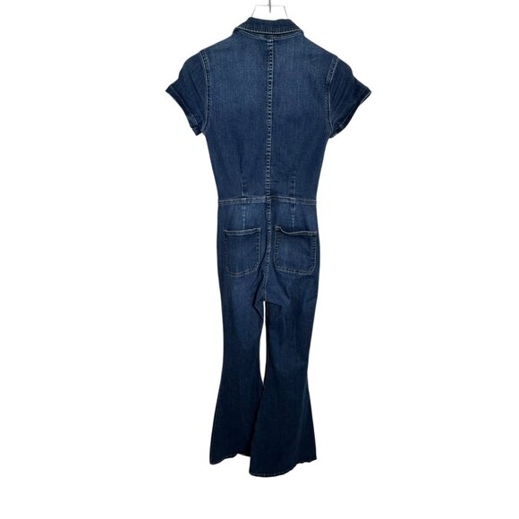 Free People Hearts Beat Stretch Denim Jumpsuit Coverall size XS flare legs - Picture 5 of 13